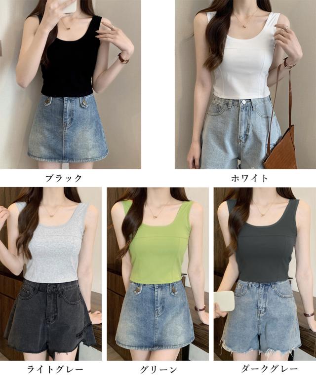 カップ付きタンクトップ ショート丈 夏服 送料無料 即日発送-1
