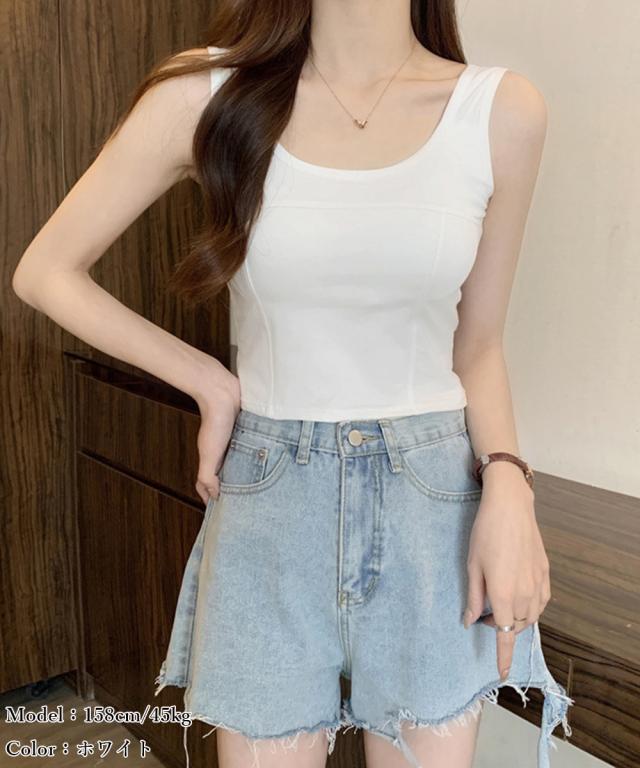 カップ付きタンクトップ ショート丈 夏服 送料無料 即日発送-6