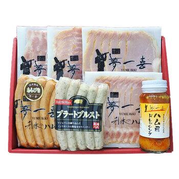 大阪 夢一喜 熟成ハム ウインナー詰合せ 5種　ロースハムスライス79ｇ×2、ボンレスハムスライス80ｇ、ベーコンスライス80ｇ　等 送料無料-1