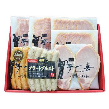 大阪 夢一喜 熟成ハム ウインナー詰合せ 6種　ロースハムステーキ150ｇ、ロースハムスライス79ｇ×2、ボンレスハムスライス80ｇ　等 送料無料-1