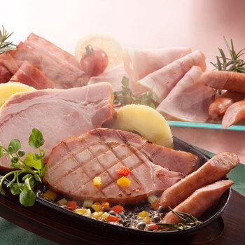 大阪 夢一喜 熟成ハム ウインナー詰合せ 6種　ロースハムステーキ150ｇ、ロースハムスライス79ｇ×2、ボンレスハムスライス80ｇ　等 送料無料-2