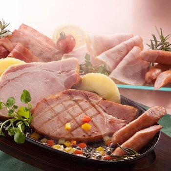 大阪 夢一喜 熟成ハム ウインナー詰合せ 5種　ロースハムブロック280ｇ、ロースハムスライス110ｇ×2、ボンレスハムスライス110ｇ　等 送料無料-2