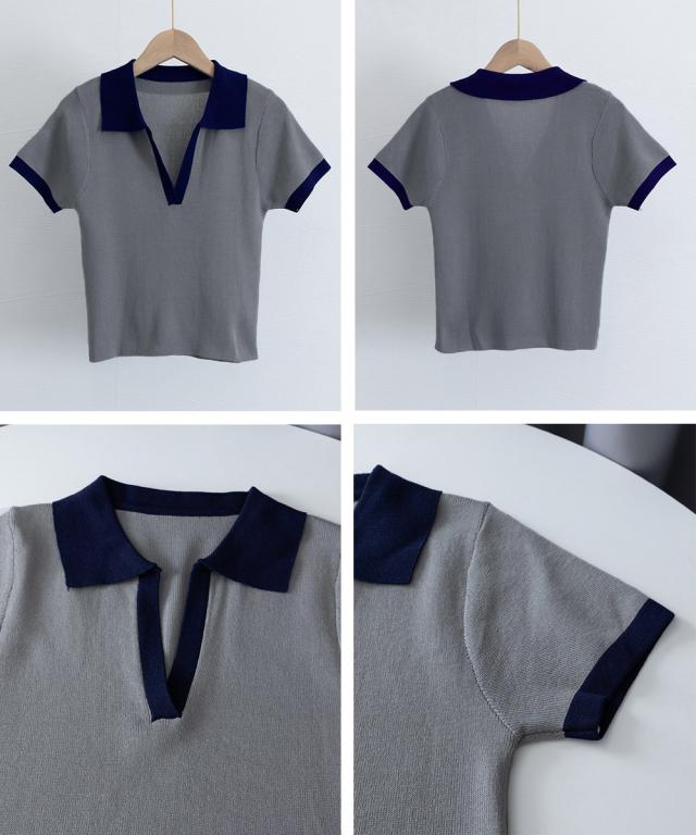 サマーニット夏Vネック半袖ニットトップス 送料無料 即日発送-2