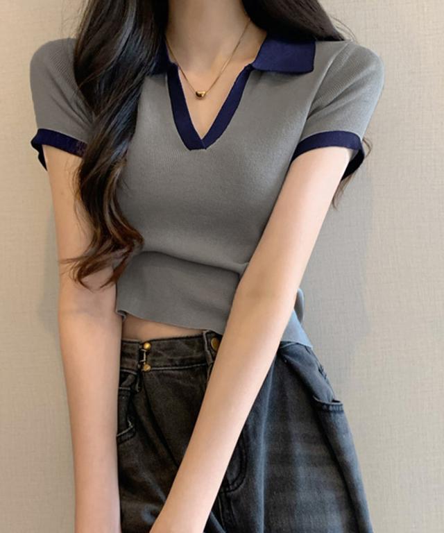 サマーニット夏Vネック半袖ニットトップス 送料無料 即日発送-6