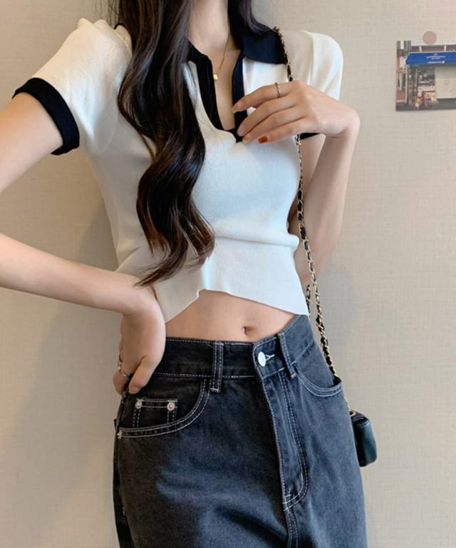 サマーニット夏Vネック半袖ニットトップス 送料無料 即日発送-7