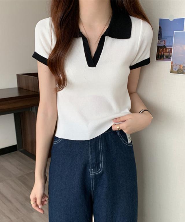 サマーニット夏Vネック半袖ニットトップス 送料無料 即日発送-8