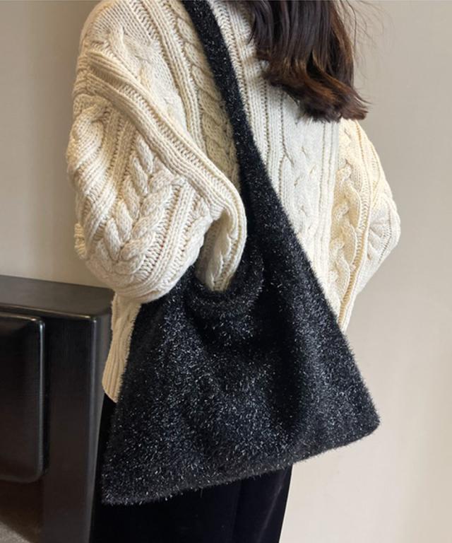 ニットトートバッグ ラメシャギー 送料無料 即日発送-2