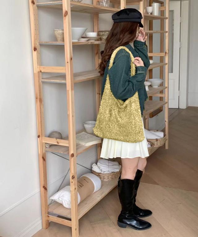 ニットトートバッグ ラメシャギー 送料無料 即日発送-5