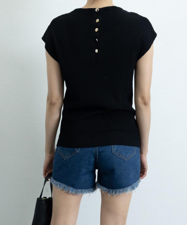 フレンチスリーブサマーニットバックボタン 送料無料 即日発送-9