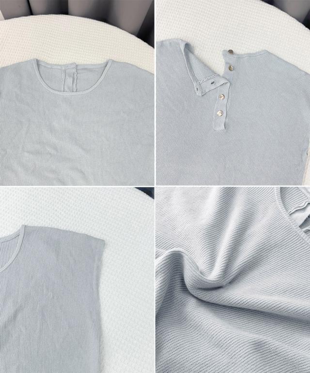 フレンチスリーブサマーニットバックボタン 送料無料 即日発送-3