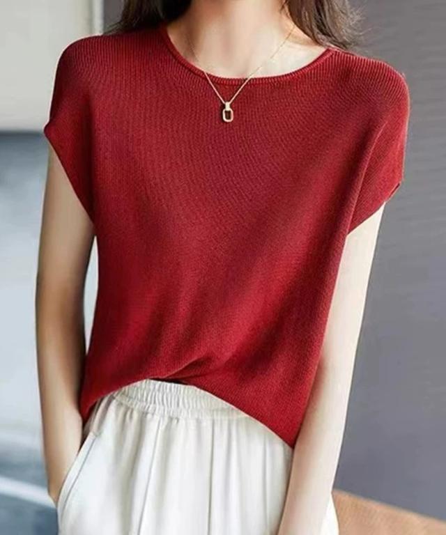 フレンチスリーブサマーニットバックボタン 送料無料 即日発送-7