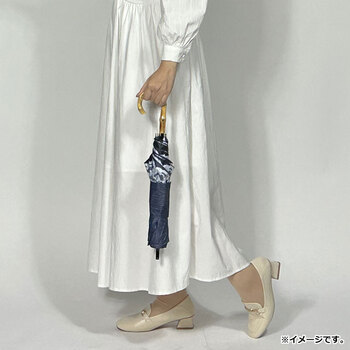 晴雨兼用ショートワイド傘 リネン風無地×リバーレースプリント ネイビー×オフホワイト 送料無料-3