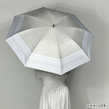 晴雨兼用ショートワイド傘 リネン風無地×リバーレースプリント ベージュ×オフホワイト 送料無料-2