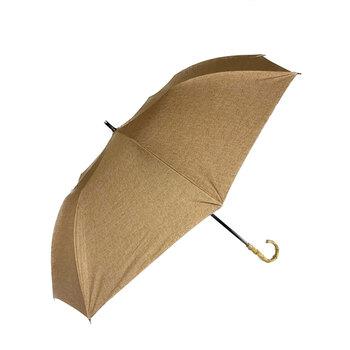 晴雨兼用ショートワイド傘 裏黒コーティング ダンガリー風無地プリント ベージュ 送料無料-2