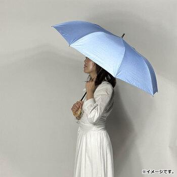 晴雨兼用ショートワイド傘 裏黒コーティング ダンガリー風無地プリント サックスブルー 送料無料-2