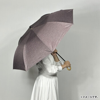 晴雨兼用ショートワイド傘 裏黒コーティング ダンガリー風無地プリント ブラウン 送料無料-2