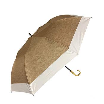 晴雨兼用ショートワイド傘 裏黒コーティング ダンガリー風切継プリント ベージュ×オフ 送料無料-2
