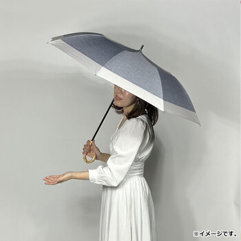 晴雨兼用ショートワイド傘 裏黒コーティング ダンガリー風切継プリント チャコール×ＬＢＲ 送料無料-2