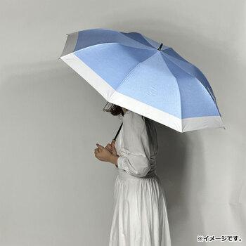 晴雨兼用ショートワイド傘 裏黒コーティング ダンガリー風切継プリント サックスブルー×オフ 送料無料-2