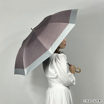 晴雨兼用ショートワイド傘 裏黒コーティング ダンガリー風切継プリント ブラウン×ライトグレー 送料無料-2