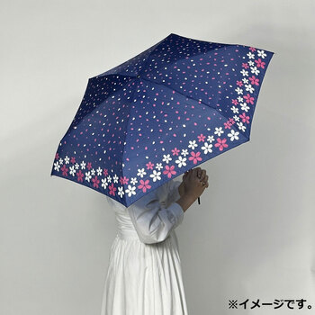 ポケブレラ 極小５段マイクロ 雨晴兼用傘 桜柄 ネイビー 送料無料-2