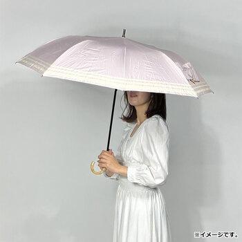 晴雨兼用ショートワイド傘 竹手元 裏黒コーティング マリンボーダー ピンク 送料無料-2