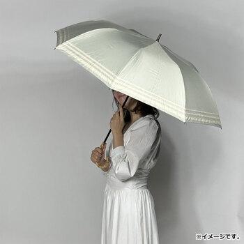 晴雨兼用ショートワイド傘 竹手元 裏黒コーティング マリンボーダー オフホワイト 送料無料-2