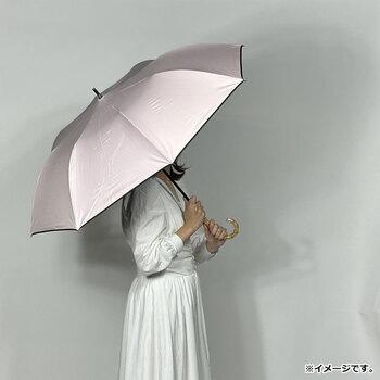 晴雨兼用ショートワイド傘 竹手元 裏黒コーティング 無地裾パイピング ピンク 送料無料-2