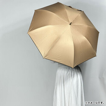 晴雨兼用ショートワイド傘 竹手元 裏黒コーティング 無地裾パイピング ベージュ 送料無料-2