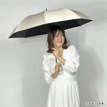 晴雨兼用ショートワイド傘 竹手元 裏黒コーティング 無地裾パイピング オフホワイト 送料無料-2