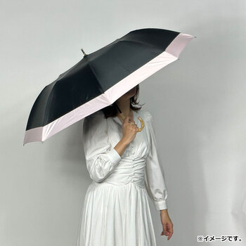 晴雨兼用ショートワイド傘 竹手元 裏黒コーティング 無地切継 ブラック 送料無料-2