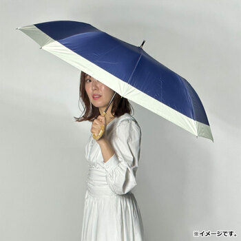 晴雨兼用ショートワイド傘 竹手元 裏黒コーティング 無地切継 ネイビー 送料無料-2