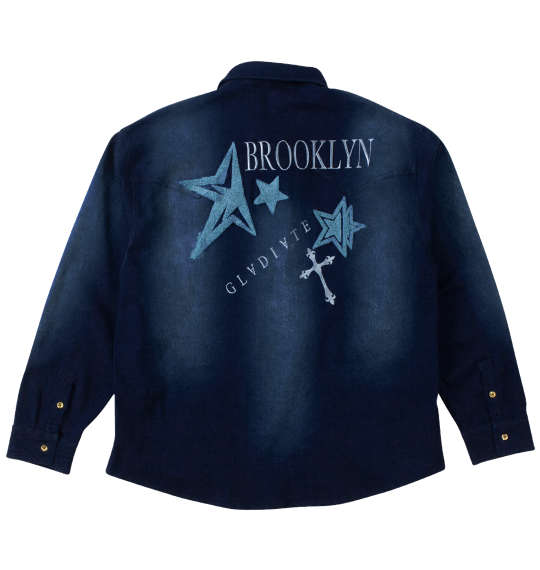 大きいサイズ GLADIATE 刺繍ストレッチデニム長袖シャツ 3L 4L 5L 6L ラッピング可 送料無料 即日発送-1