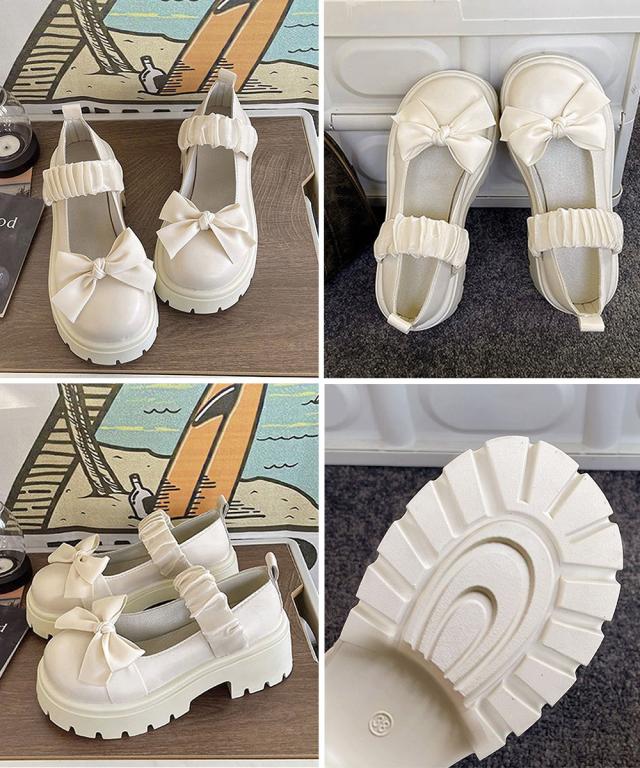 リボン厚底ローファーパンプスラウンドトゥ 送料無料 即日発送-2