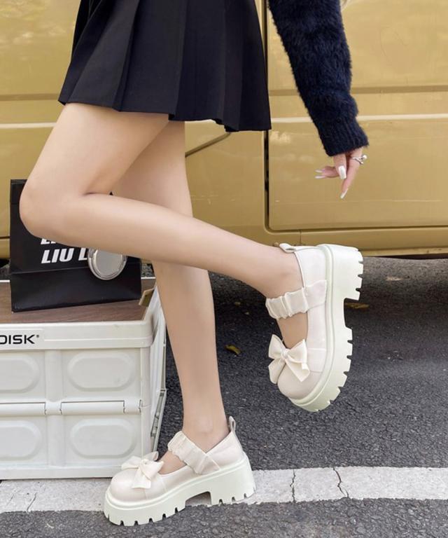 リボン厚底ローファーパンプスラウンドトゥ 送料無料 即日発送-7