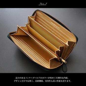 長財布 BEAMZSQUARE 牛革グリーン×ゴールド ラウンドファスナー長財布 BS 15805GRN 開運金運財布 送料無料-4