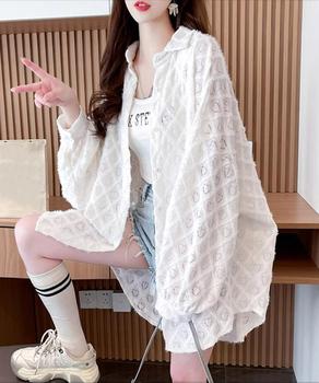 ハートジャガードシャツカーディガン春夏秋 送料無料 即日発送-3