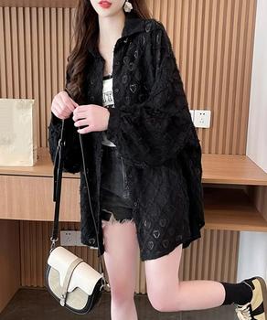 ハートジャガードシャツカーディガン春夏秋 送料無料 即日発送-4