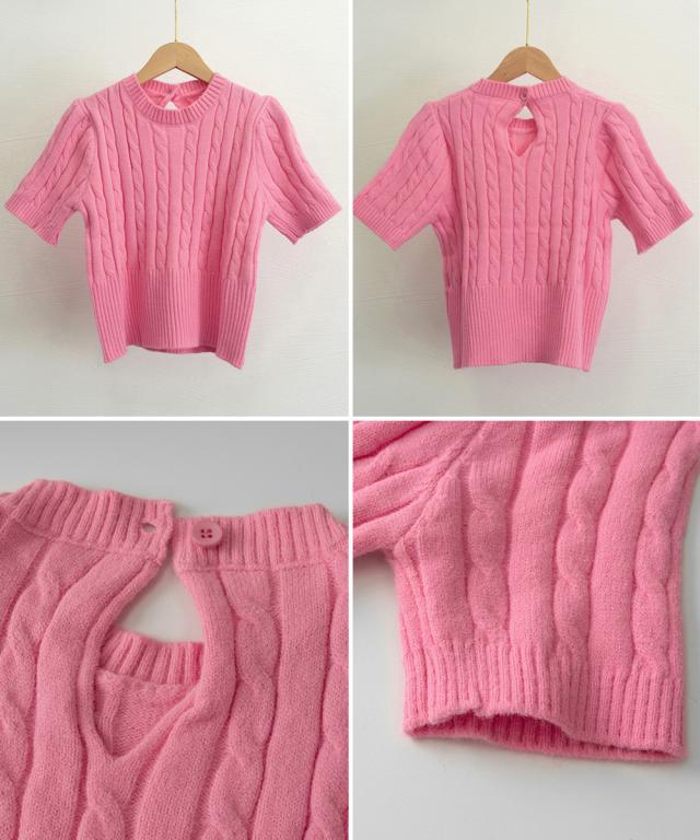 ケーブル編みニットトップス パフスリーブ 送料無料 即日発送-2