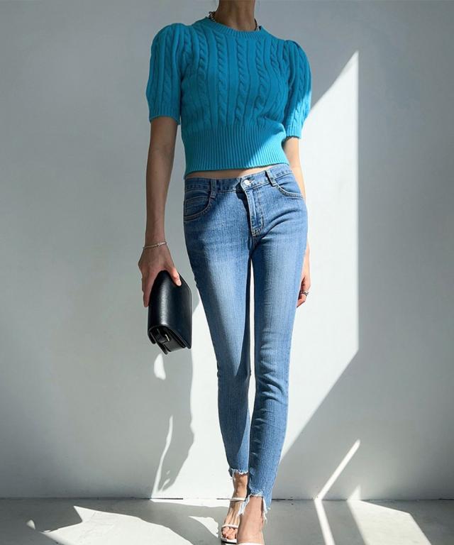 ケーブル編みニットトップス パフスリーブ 送料無料 即日発送-7