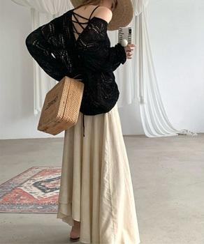 透かし編み ニットトップス レースアップ 送料無料 即日発送-5