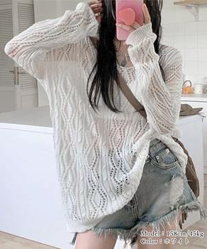 透かし編み ニットトップス レースアップ 送料無料 即日発送-7