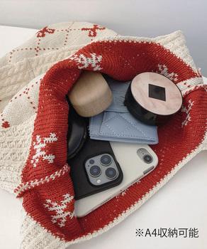 ニットトートバッグ リボン柄ニット編み鞄 送料無料 即日発送-6