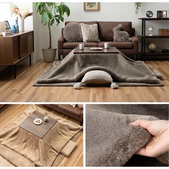 こたつ布団 約１９０×１９０ＣＭ 正方形 フェイクファー 生地 フランネル 手洗い 無地 ファリー 送料無料-10