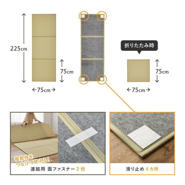 水拭きできる い草風 隙間のない置き畳 グリーン／6面約幅150×長さ225×厚み1.1cm 連結畳 折りたためる 綾模様 送料無料-15