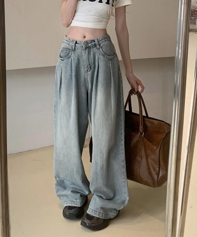 タックワイドデニムパンツレディース 送料無料 即日発送-4