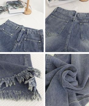 ワイドデニムパンツ 裾フリンジ ジーパン 送料無料 即日発送-3