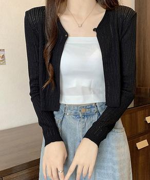 カーディガン ショート丈 長袖 トップス 送料無料 即日発送-2