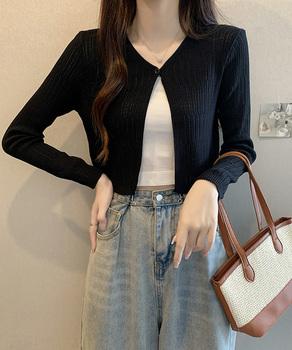 カーディガン ショート丈 長袖 トップス 送料無料 即日発送-3