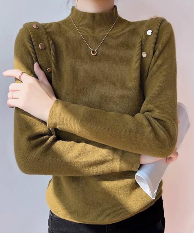 メタルボタンニットトップスプチハイネック 送料無料 即日発送-9